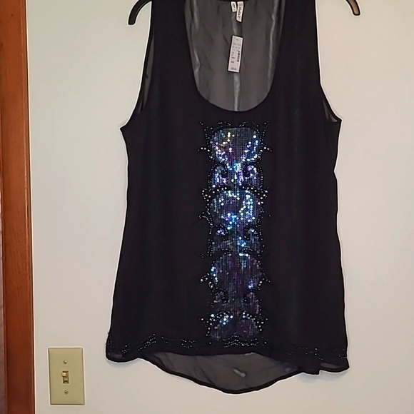 Maurices Tops - NWT Maurices sheer black blouse with sequins & beads L